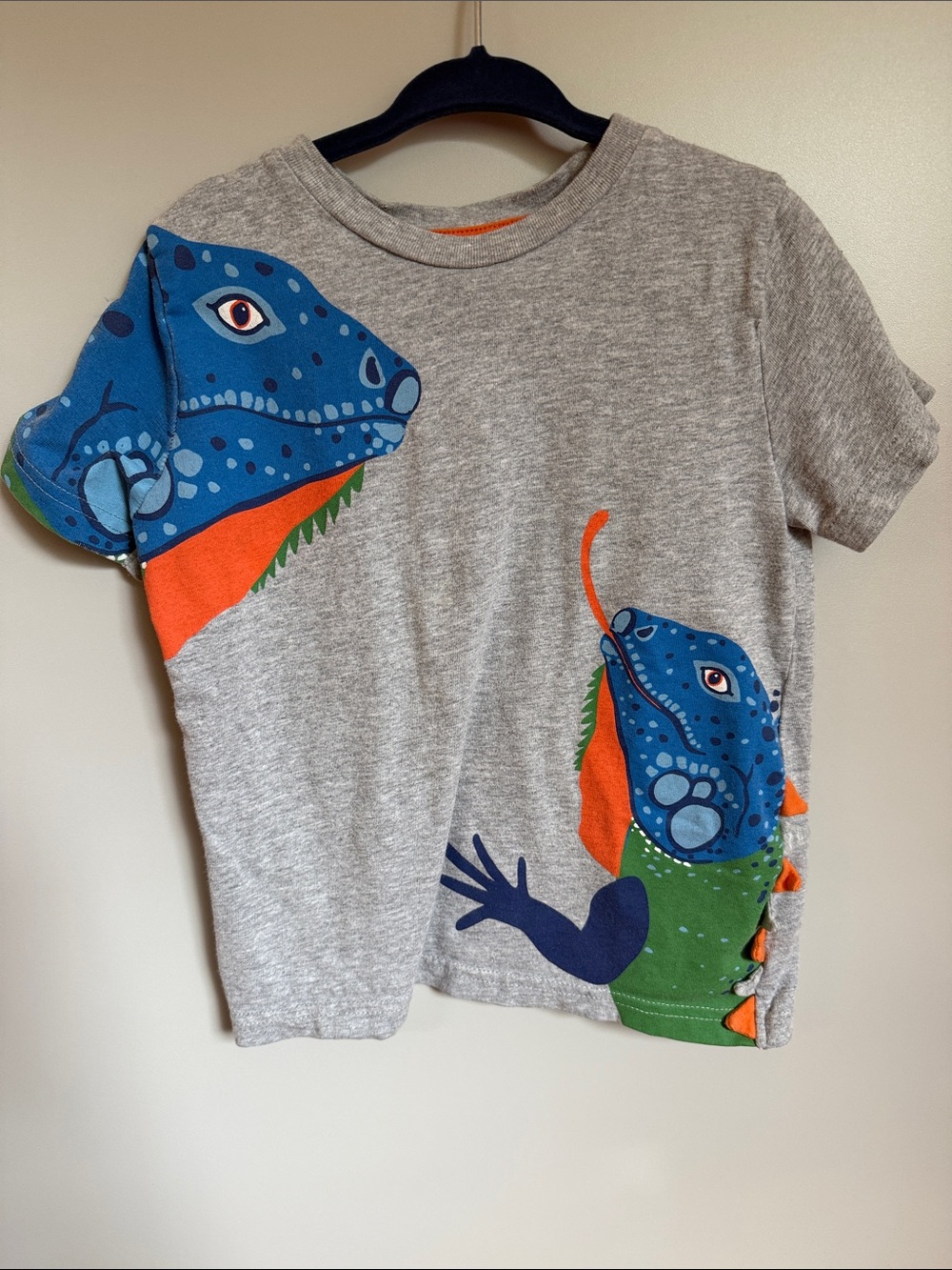 Mini Boden Gray Tee with Blue & Orange Lizard Graphic